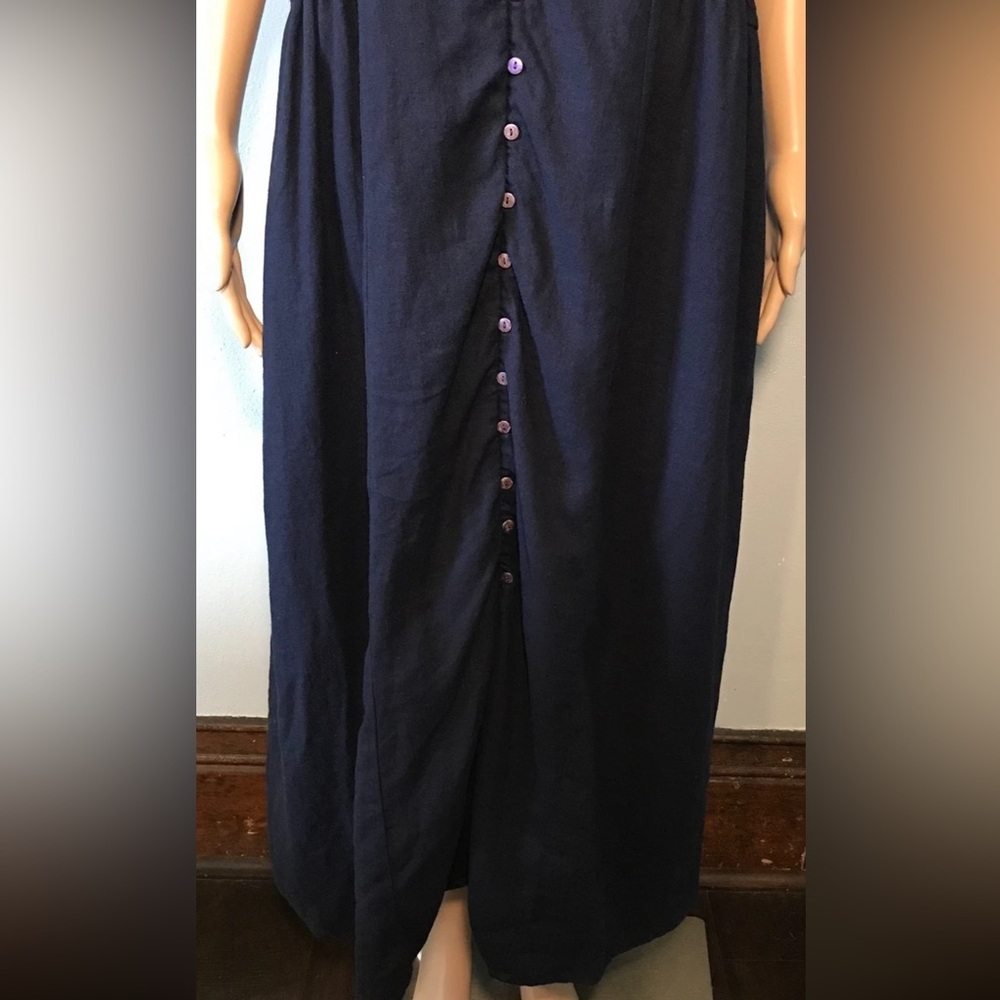 Unbranded Women's Dress Size 2X Navy Blue Button Up Cap Sleeve Linen Blend Maxi - Picture 4 of 10